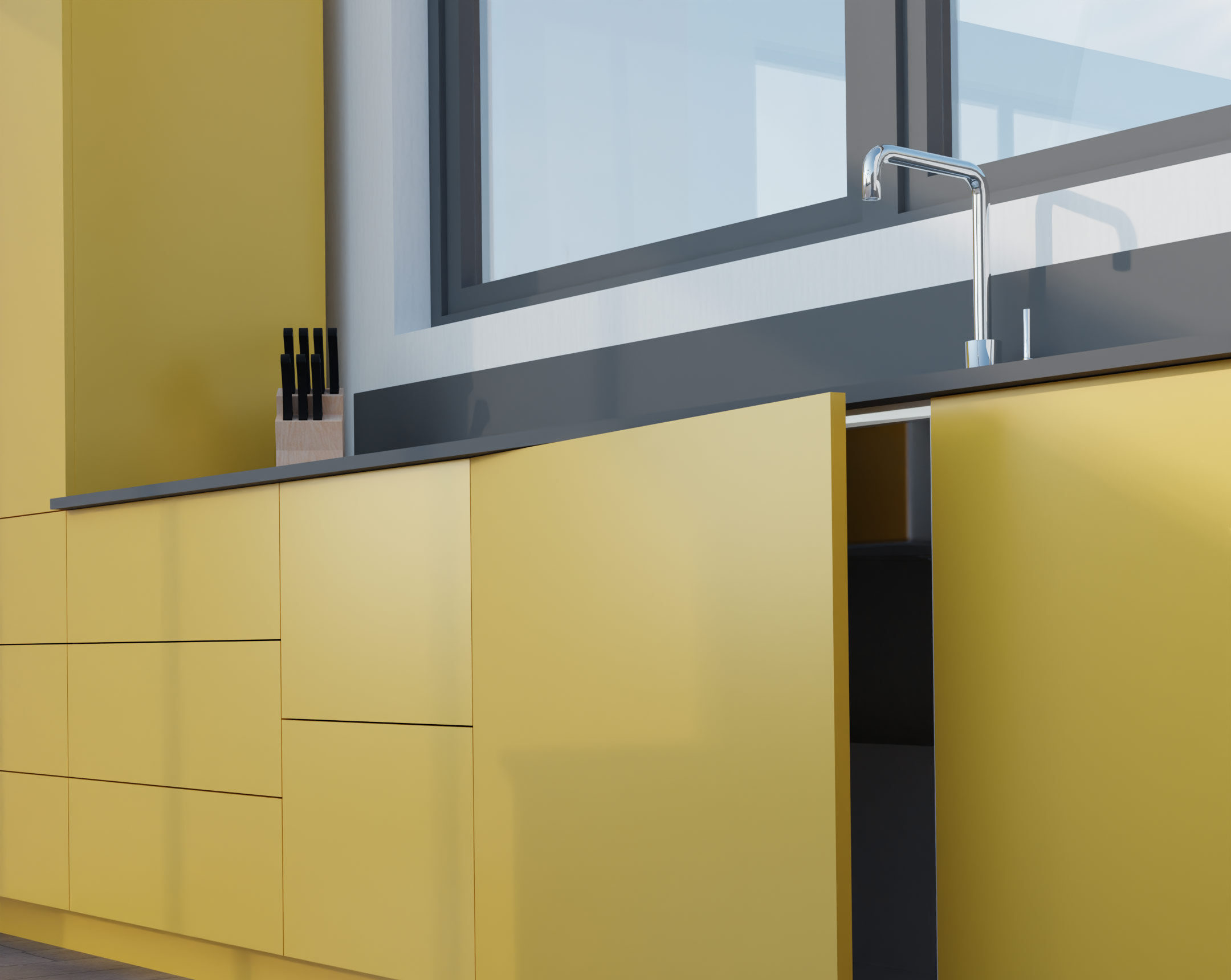 rénovation facade porte de cuisine jaune